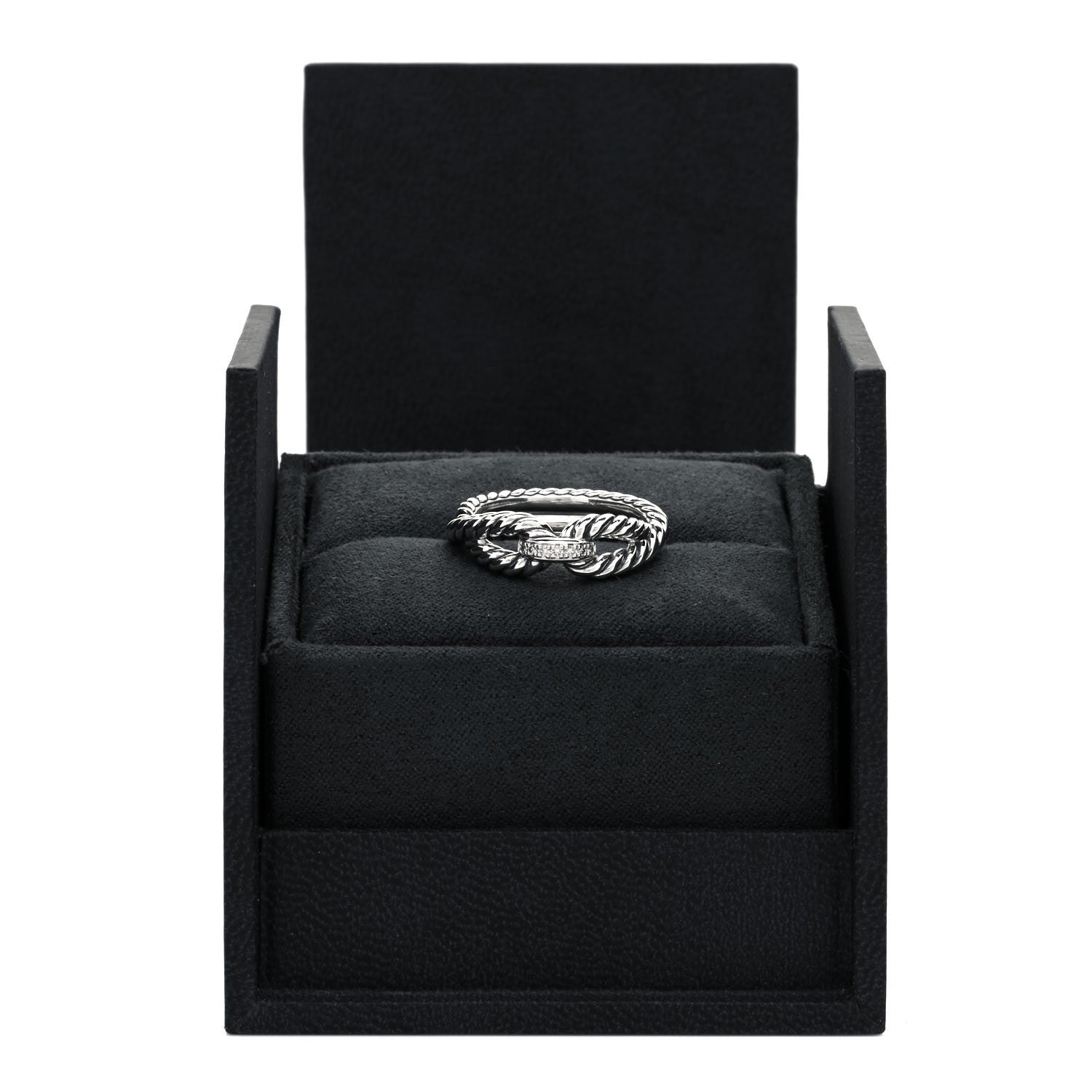 David Yurman Sterling Silver Pave Diamond Cable Loop Ring 53 6.5 5 of 5