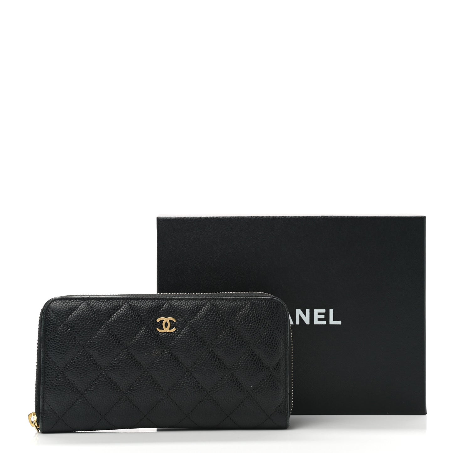 Caviar Quilted Large Gusset Zip Around Wallet Black