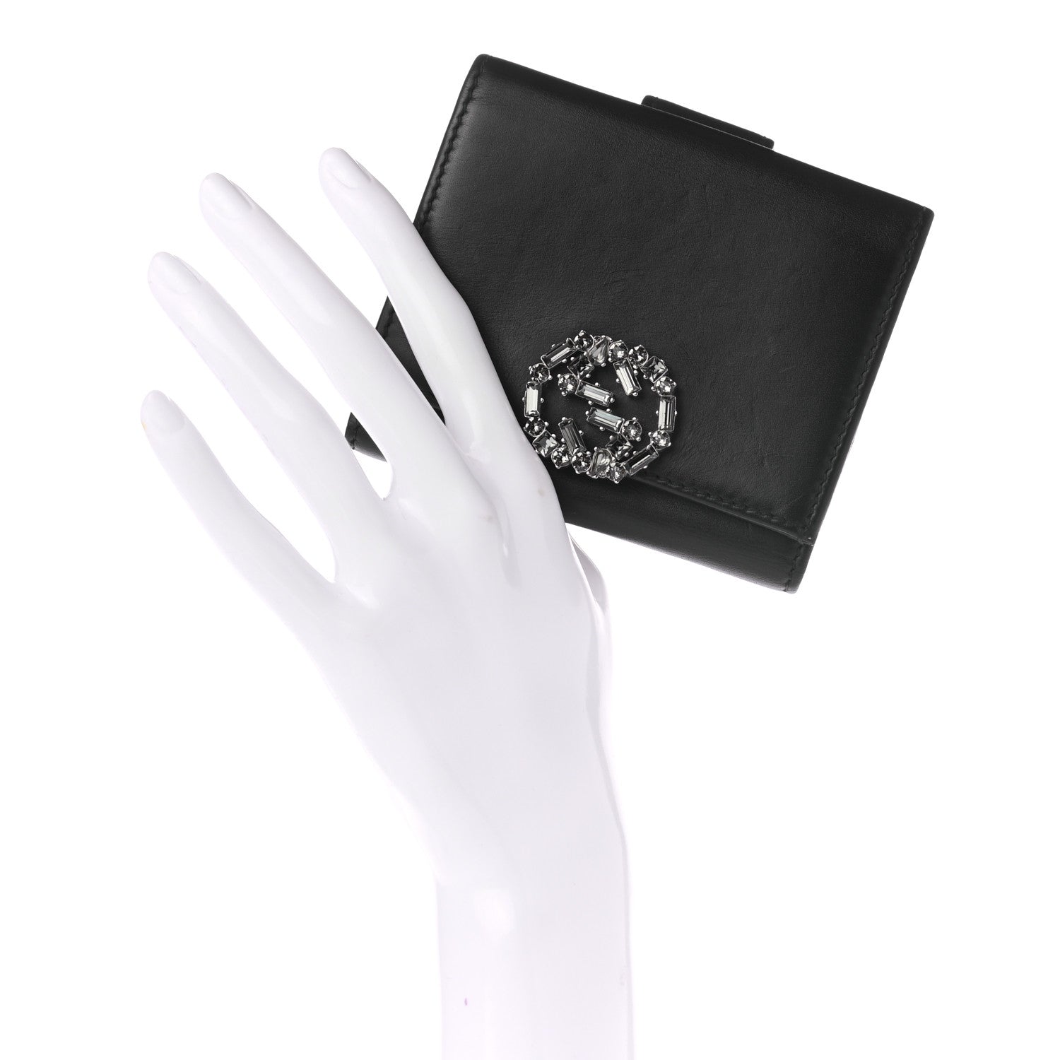 Gucci Calfskin Swarovski Crystal Mini GG Sparkling French Flap Wallet Black 2 of 7