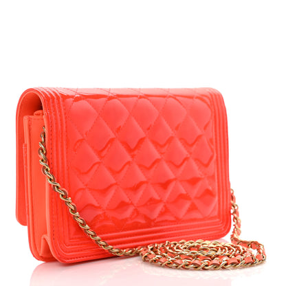 Chanel Patent Calfskin Quilted Boy Wallet On Chain WOC Orange 2 of 9