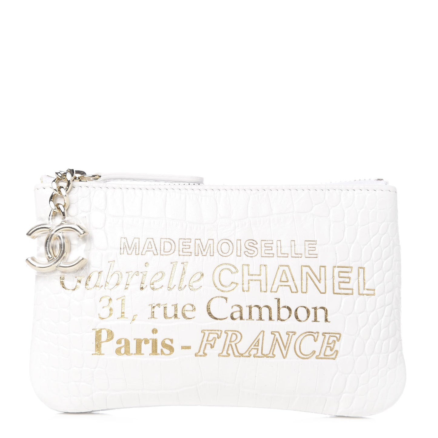 Calfskin Crocodile Embossed Cocodile Cosmetic Case White Gold