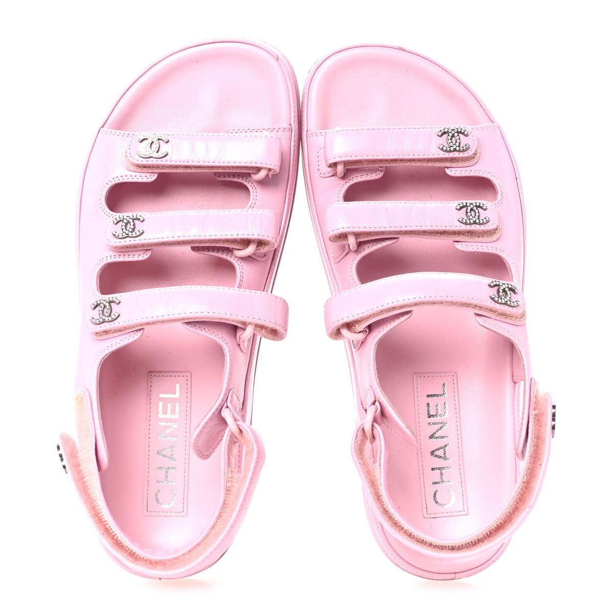 Lambskin Crystal CC Velcro Dad Sandals 35.5 Light Pink