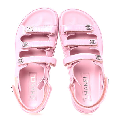 Chanel Lambskin Crystal CC Velcro Dad Sandals 35.5 Light Pink 2 of 10