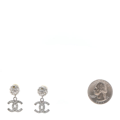 Chanel Crystal CC Drop Earrings Silver 2 of 9