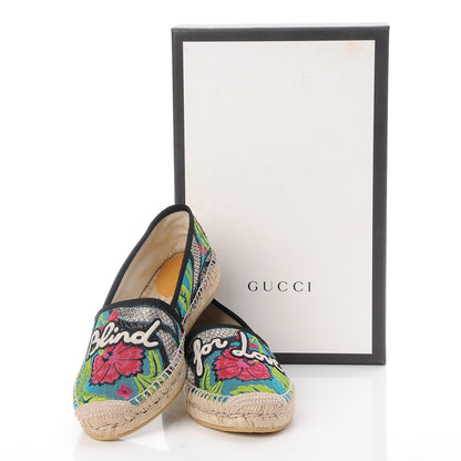 Gucci Tapestry Brocade Blind For Love Espadrilles 38 Acquamarine Green Black 9 of 9