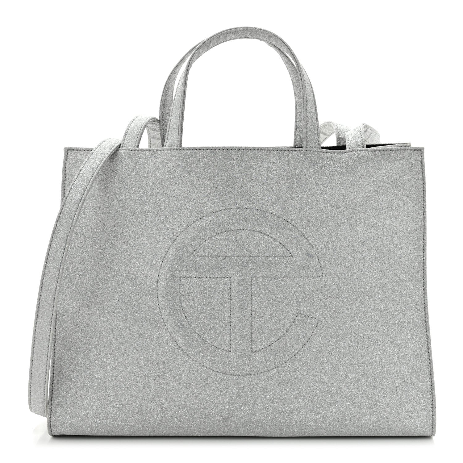 Telfar Glitter Microfiber Large Shopping Bag Silver 1 of 11