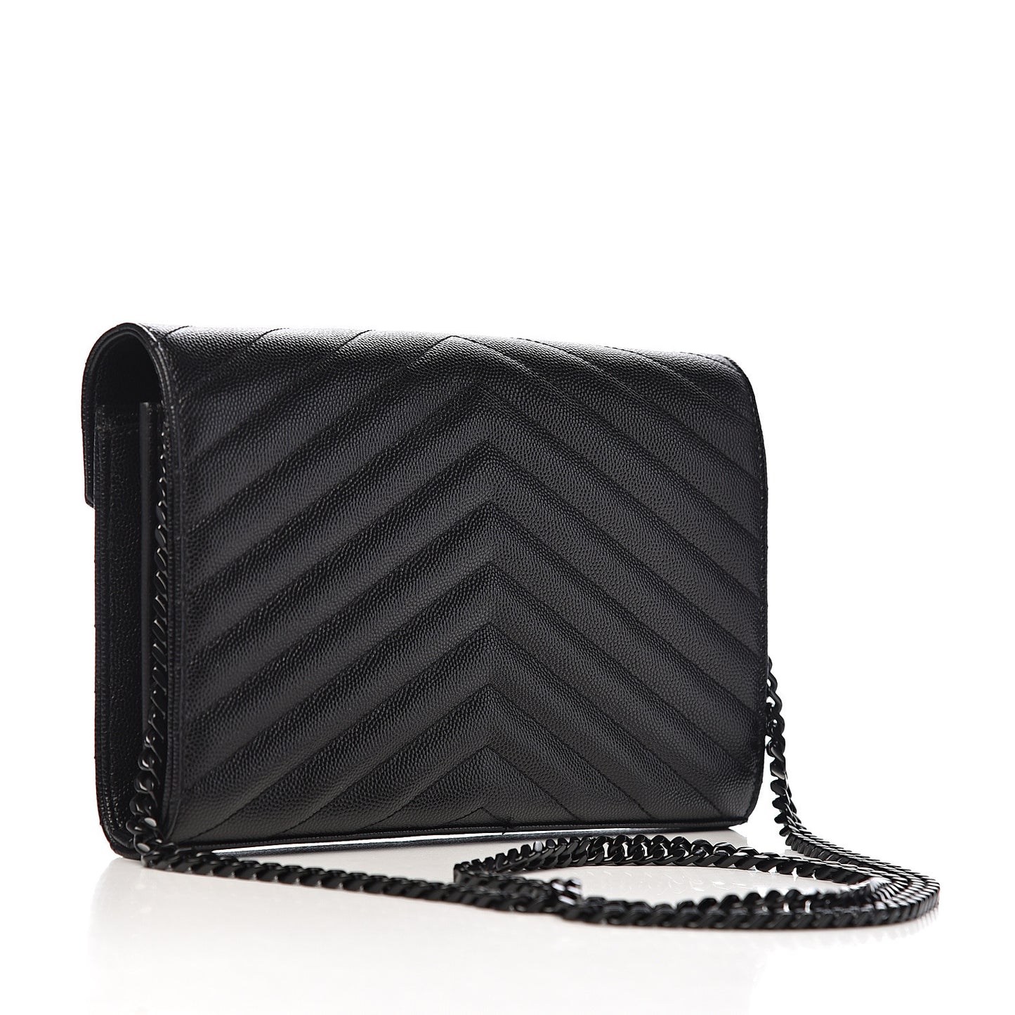 Grain De Poudre Matelasse Chevron Monogram Chain Wallet Black