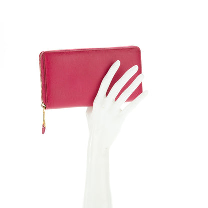 Saint Laurent Calfskin Textured ChYc Zip Around Wallet Fuchsia 2 of 6