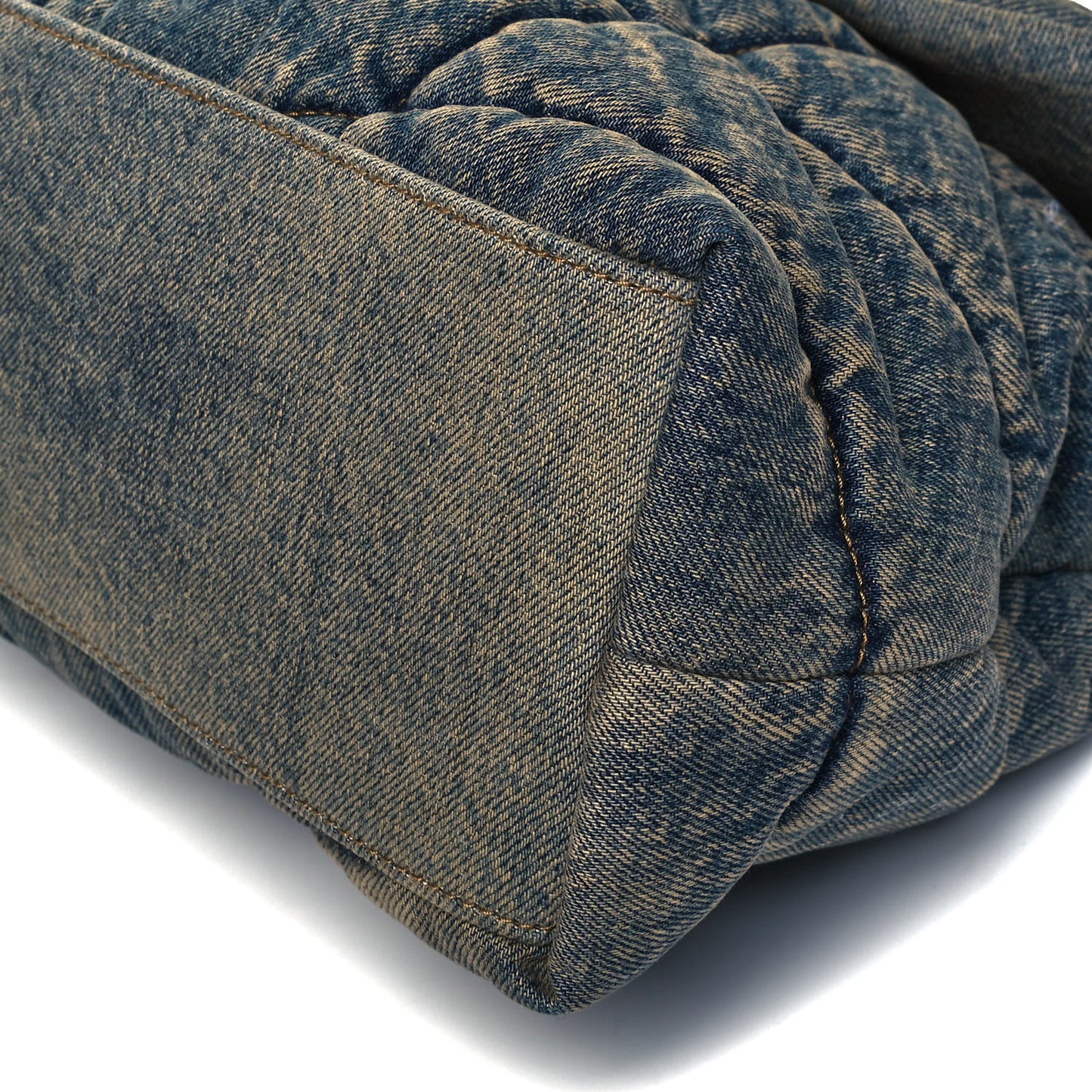 Denim Quilted Medium Loulou Puffer Monogram Chain Satchel Blue Black