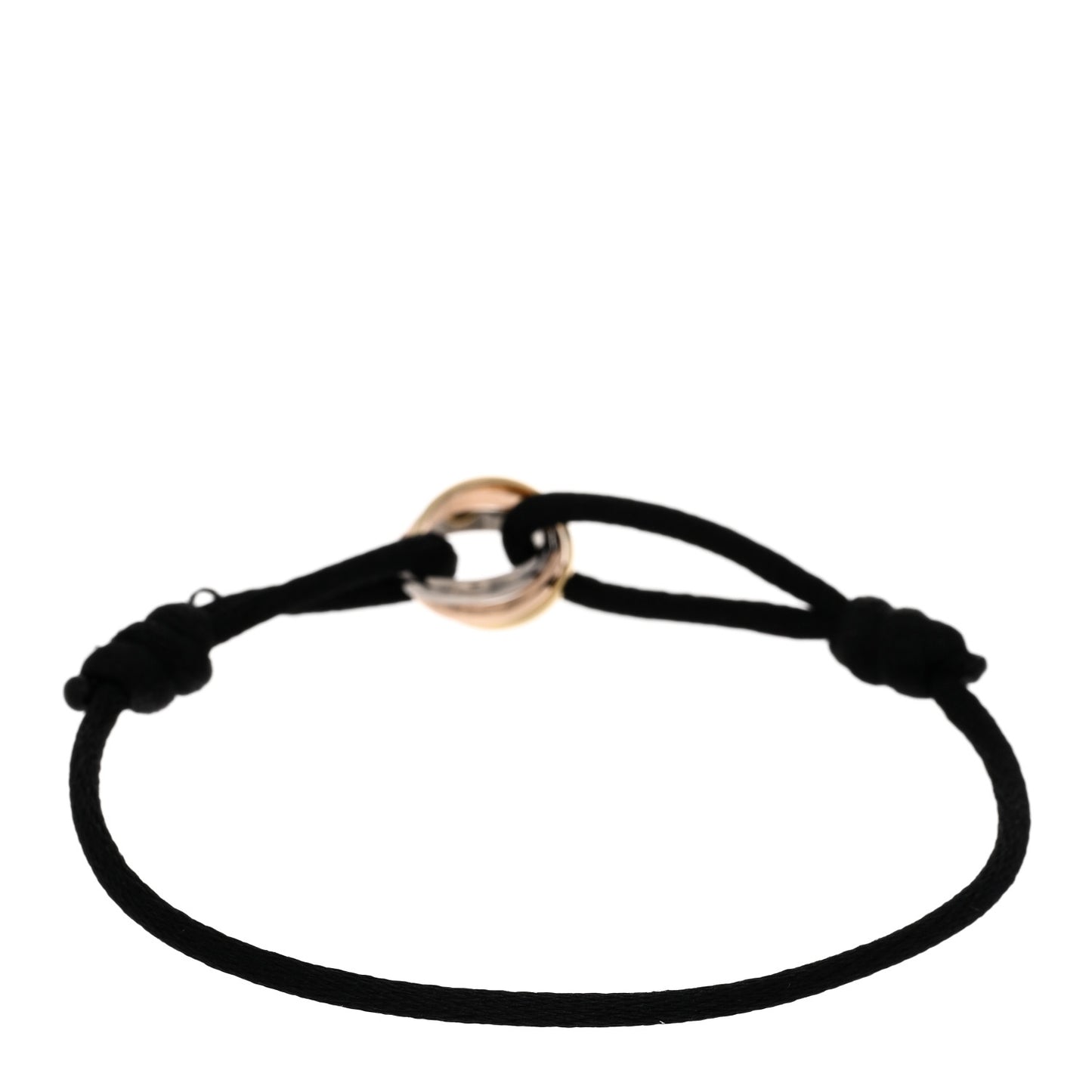 18k Pink Yellow White Gold Trinity Adjustable Cord Bracelet Black