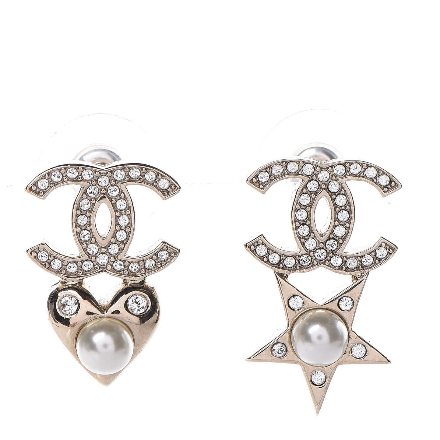 Crystal Pearl Charming Winter CC Star Heart Earrings Gold
