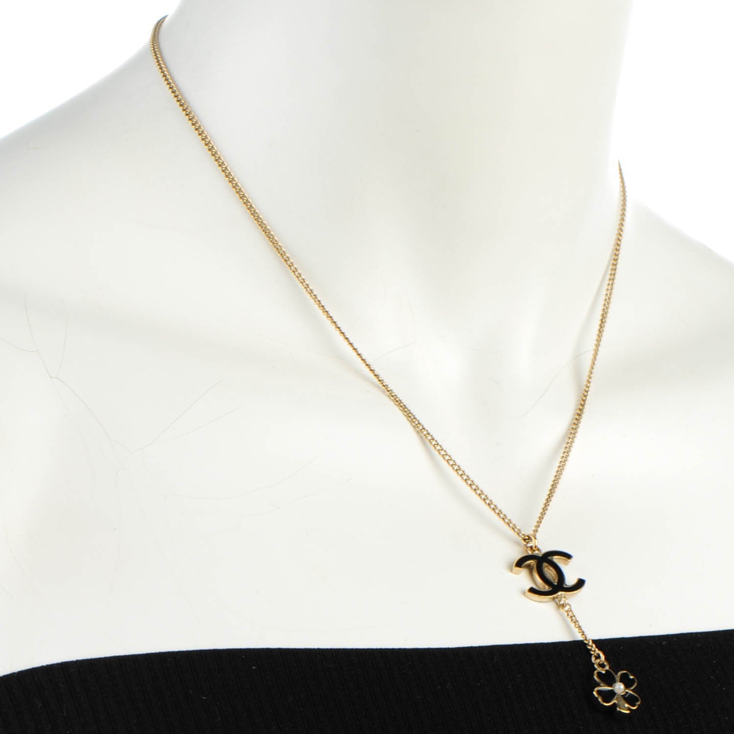 Chanel Enamel CC Camellia Flower Drop Necklace Black Gold 2 of 5