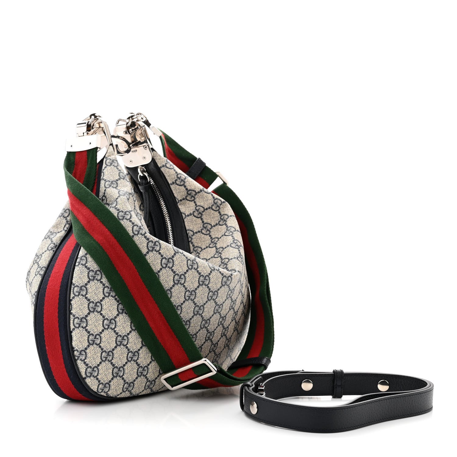 Gucci GG Supreme Monogram Textured Calfskin Web Large Attache Shoulder Bag Beige Blue 3 of 11