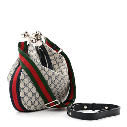 Gucci GG Supreme Monogram Textured Calfskin Web Large Attache Shoulder Bag Beige Blue 3 of 11