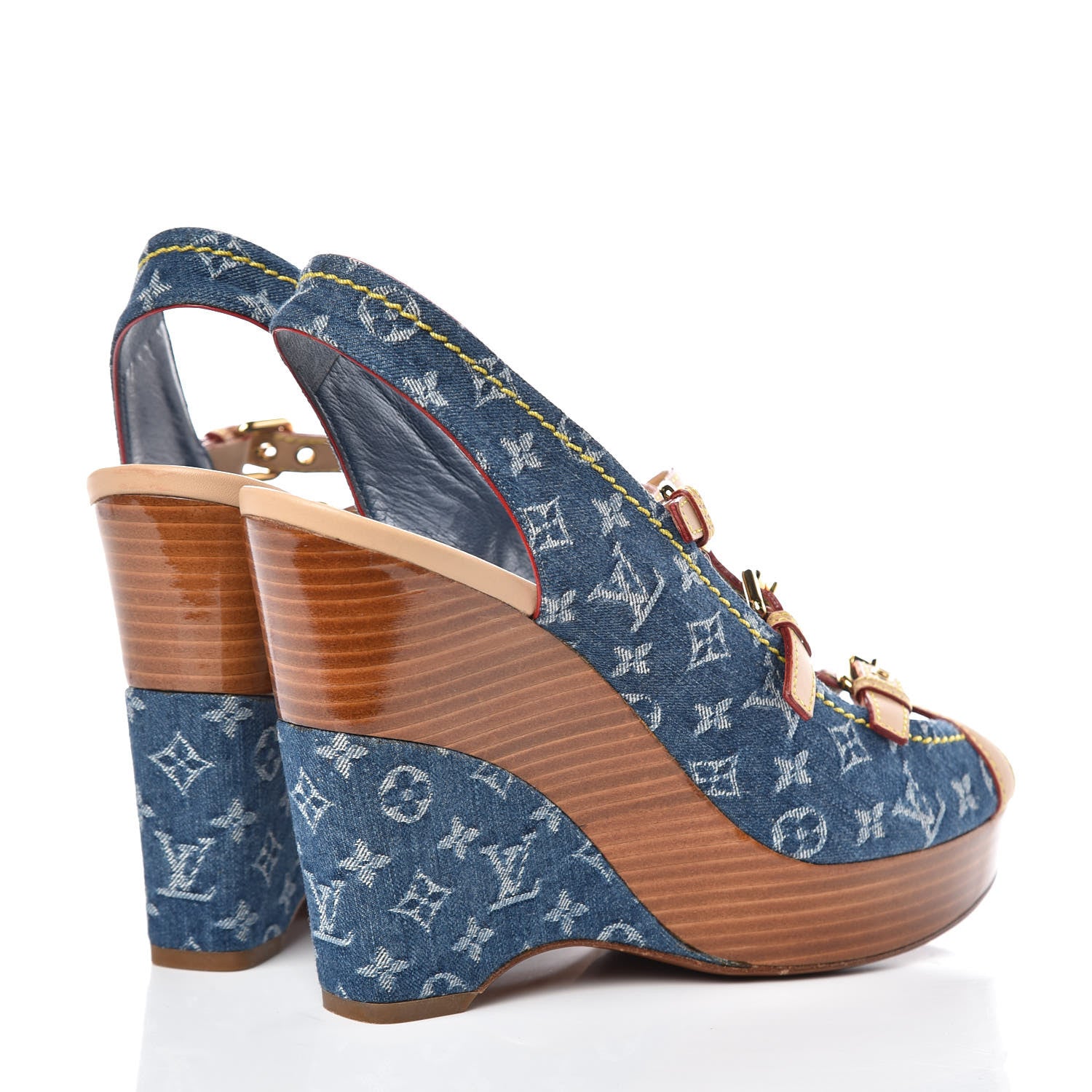 Louis Vuitton Denim Monogram Alyssa Wedges 41 Blue 4 of 11