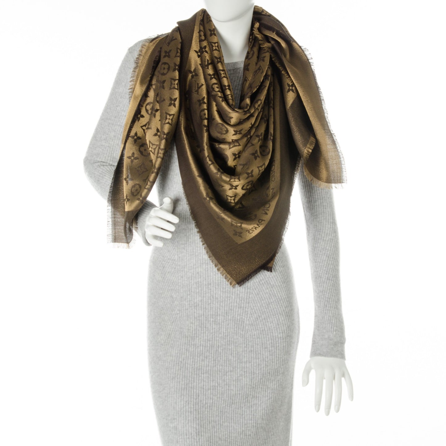 Silk Lurex Wool Monogram Shine Shawl Brown
