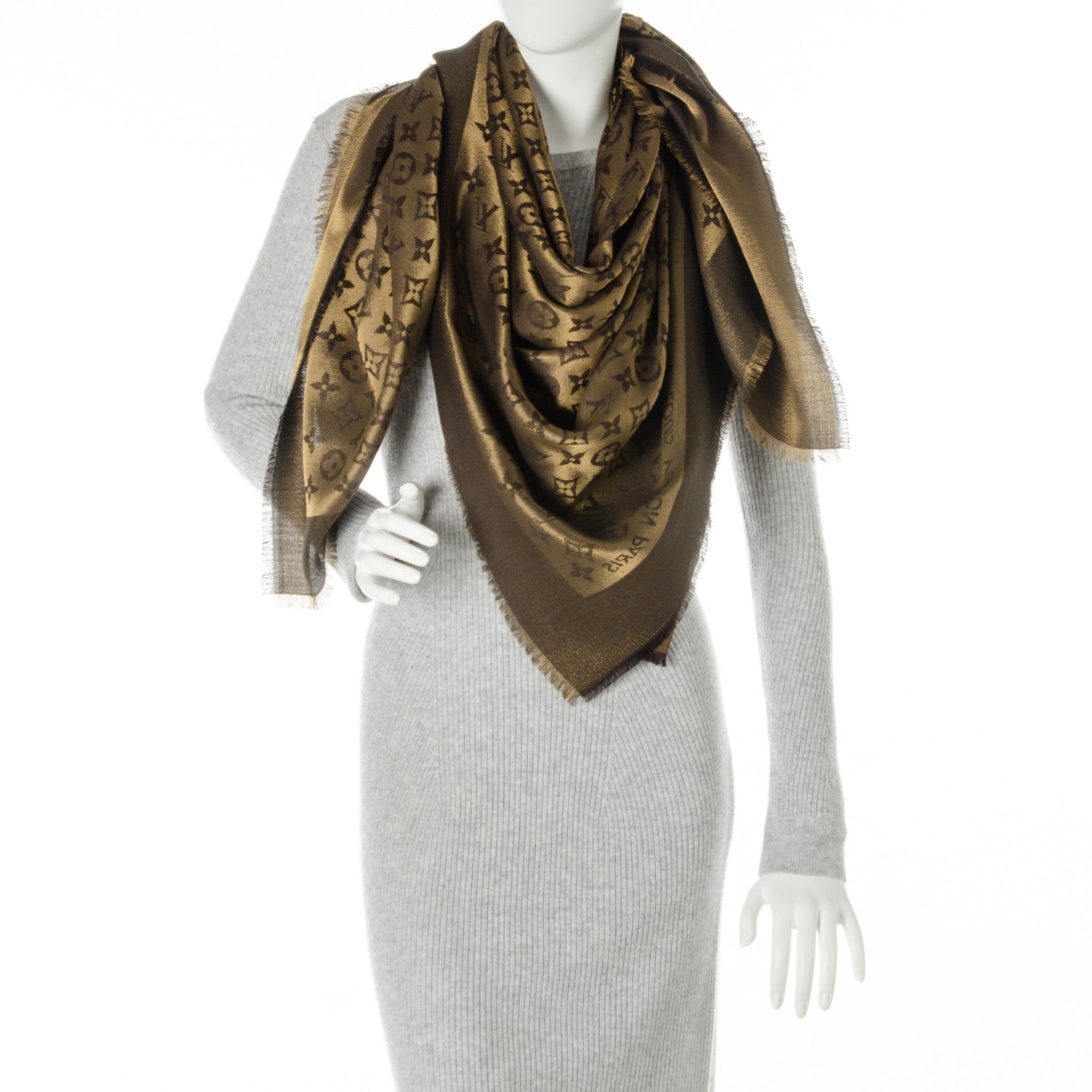 Louis Vuitton Silk Lurex Wool Monogram Shine Shawl Brown 2 of 5
