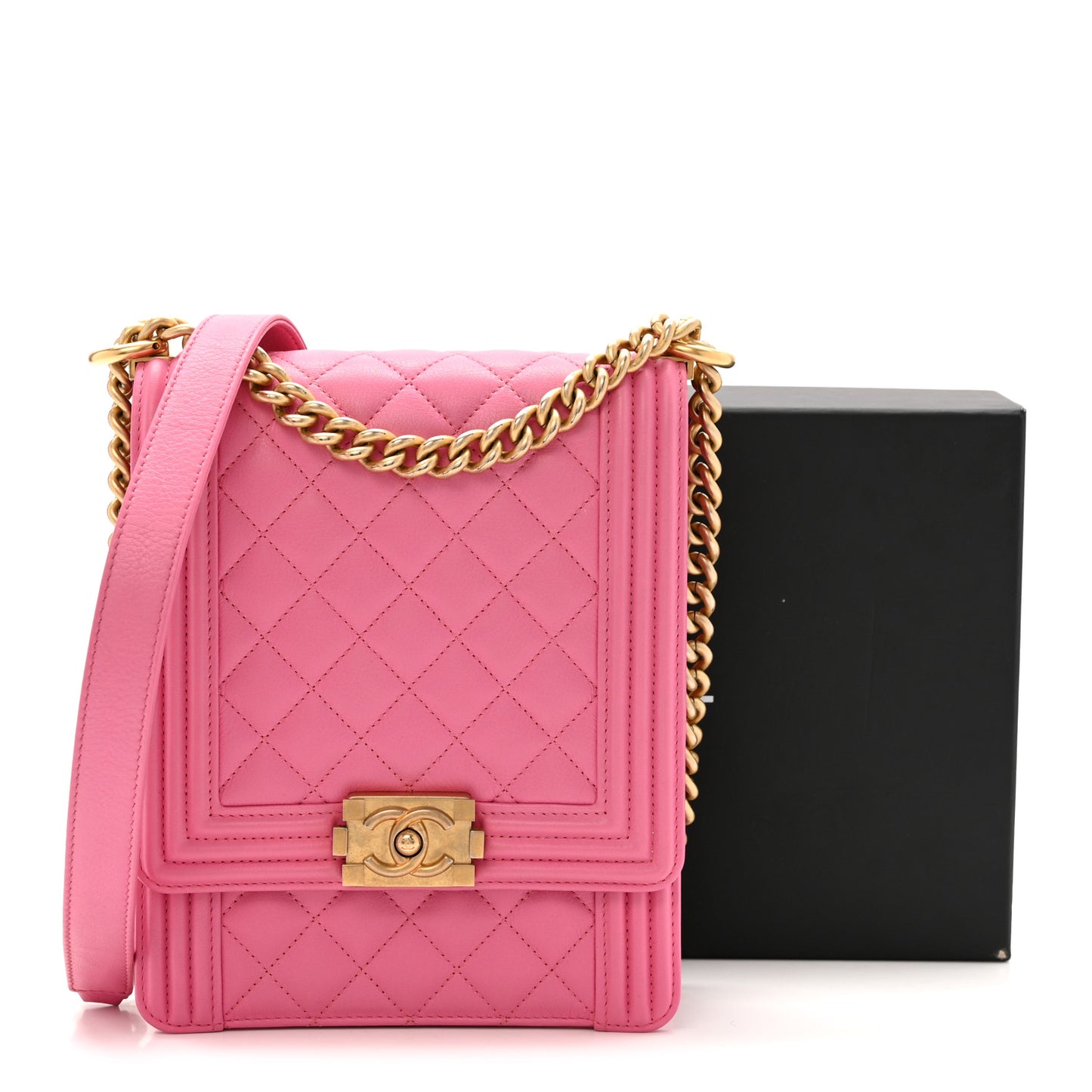 Calfskin Quilted North South Boy Flap Pink
