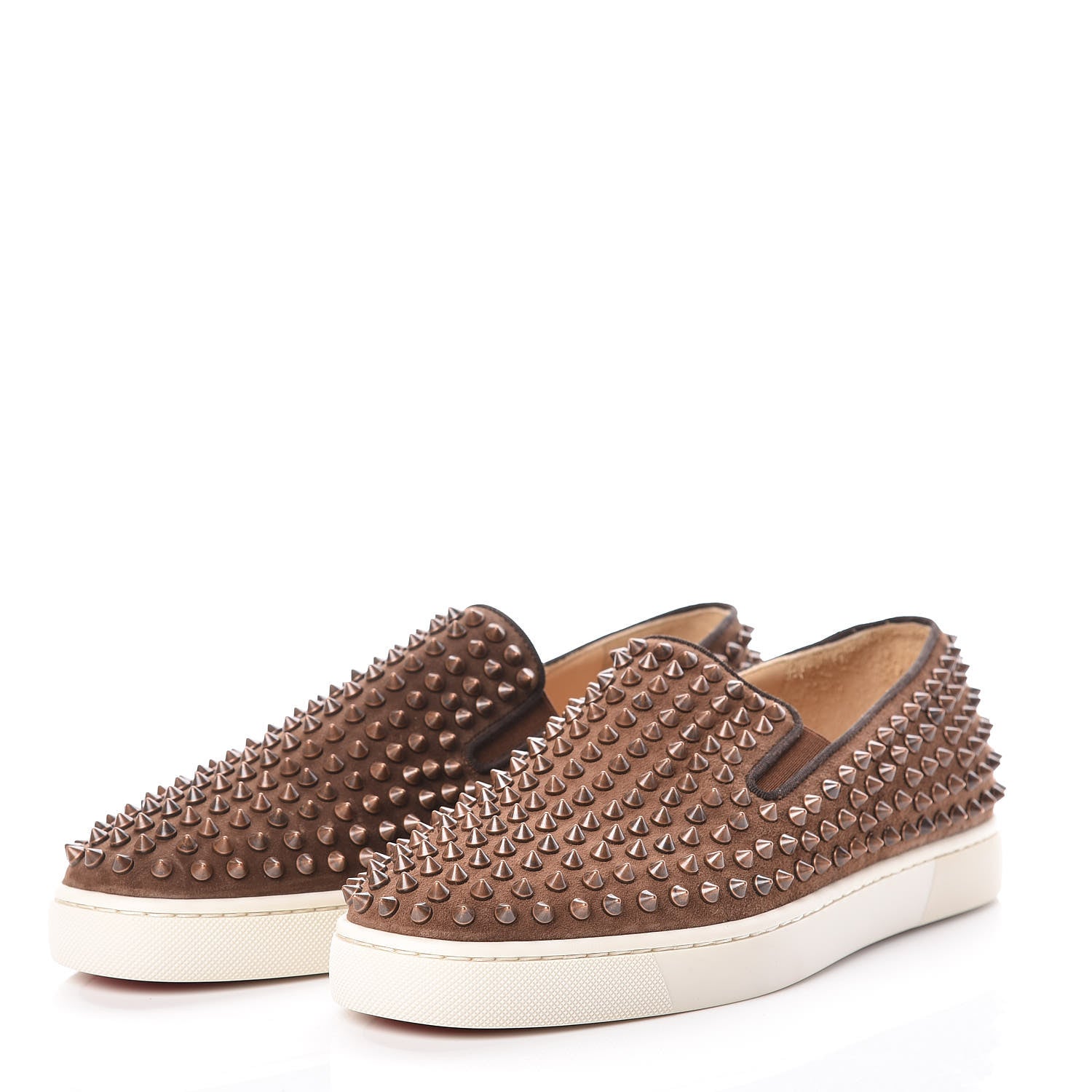 Christian Louboutin Veau Velours Spikes Mens Roller Boat Flats 41 Chatain Antique Copper 3 of 10