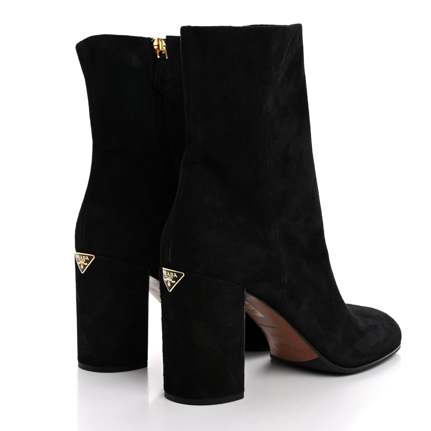 Suede Metal Triangle Logo Zip 85mm Boots 38.5 Black