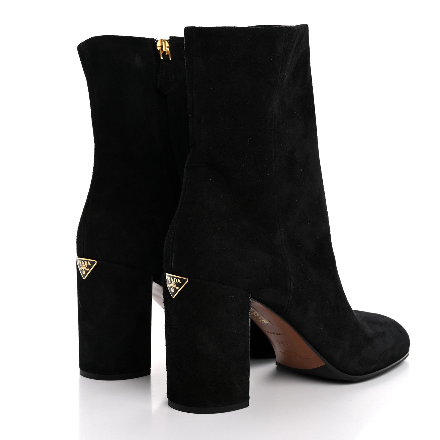 Prada Suede Metal Triangle Logo Zip 85mm Boots 38.5 Black 5 of 8