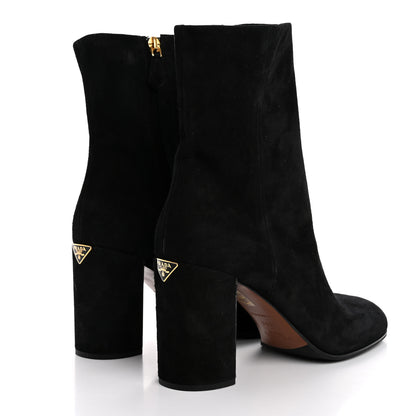 Prada Suede Metal Triangle Logo Zip 85mm Boots 38.5 Black 5 of 8
