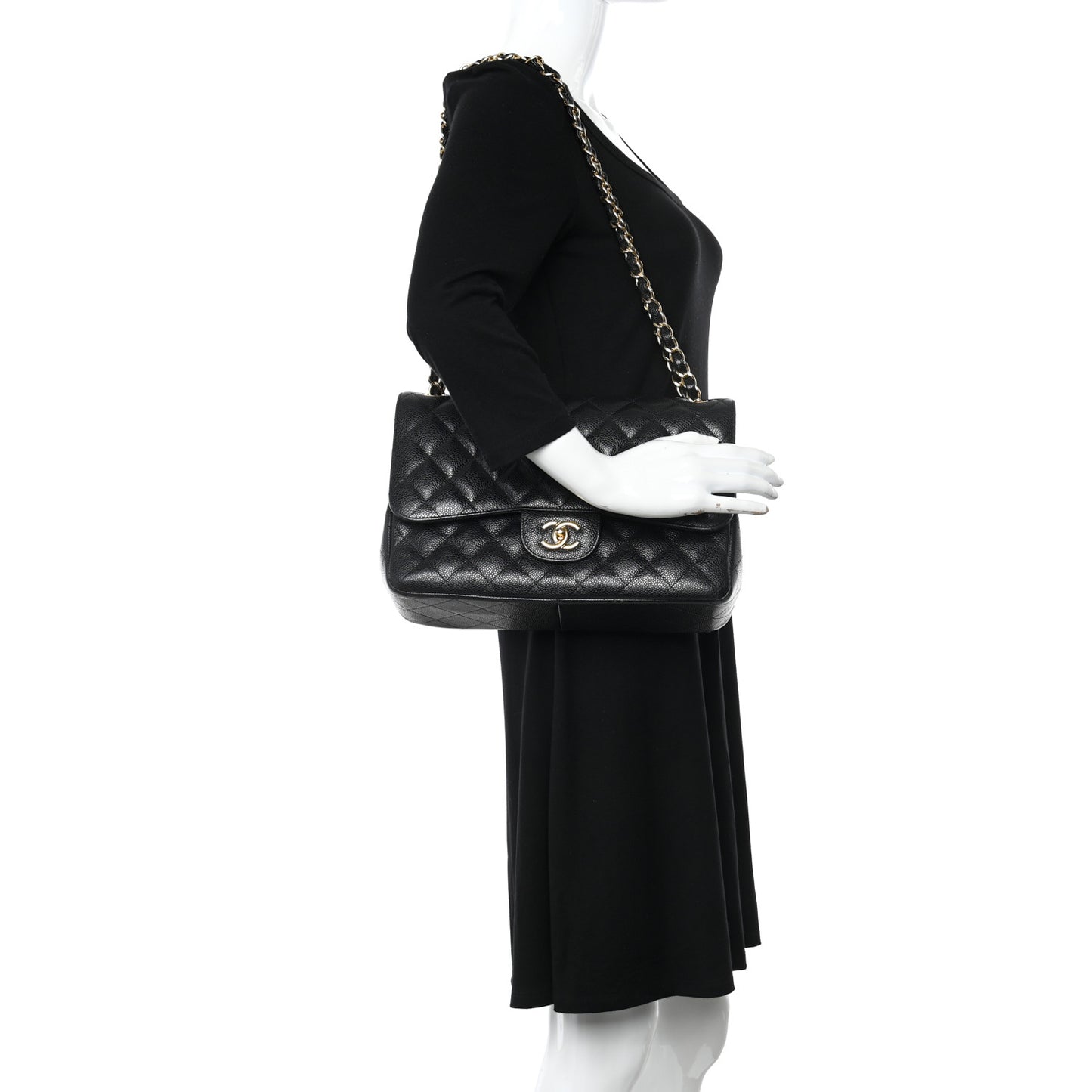Caviar Quilted Jumbo Double Flap Black
