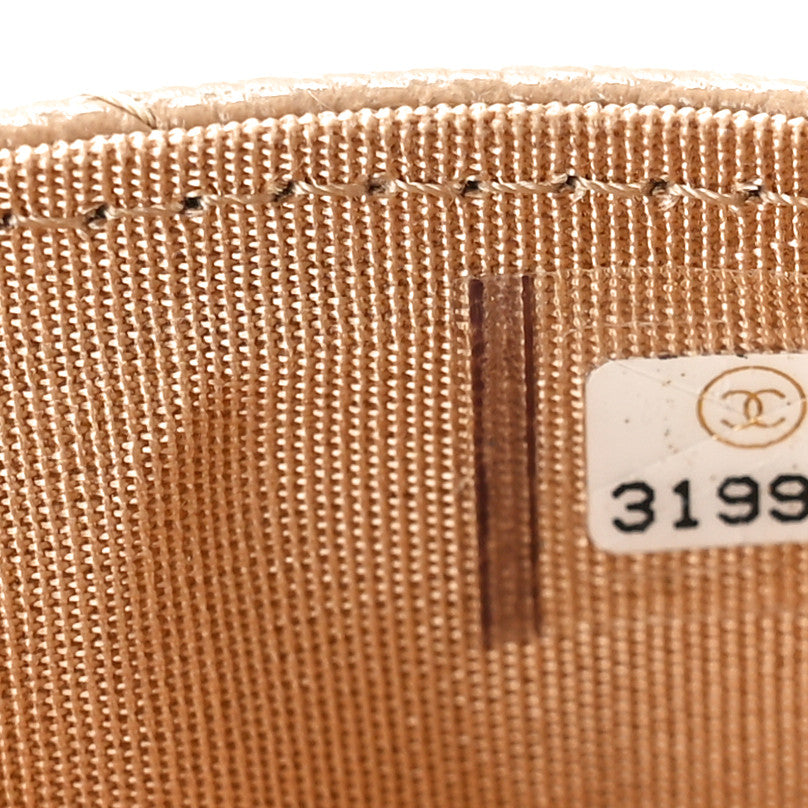 Caviar Quilted Crystal Card Holder Beige