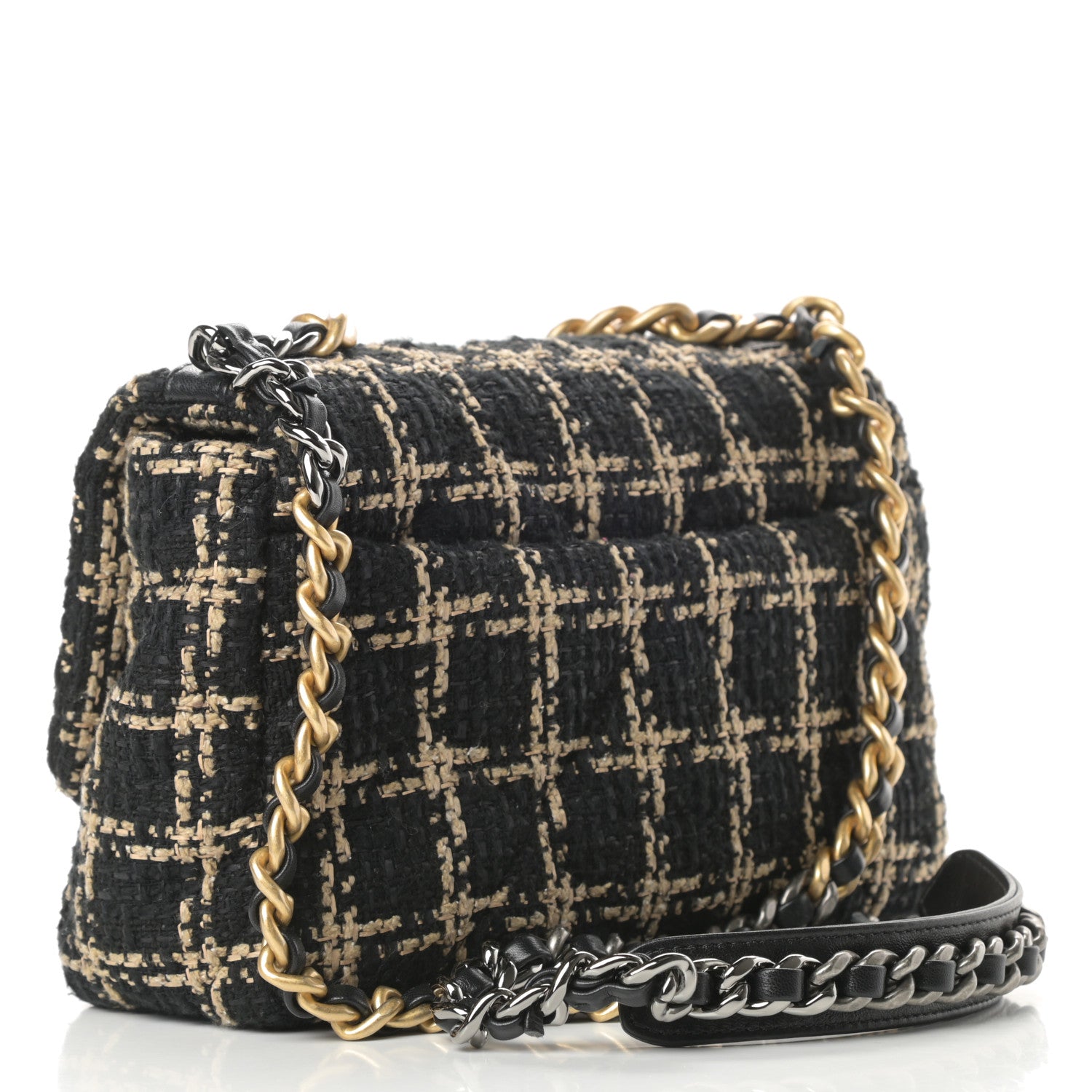 Chanel Tweed Quilted Medium Chanel 19 Flap Black Beige 3 of 11