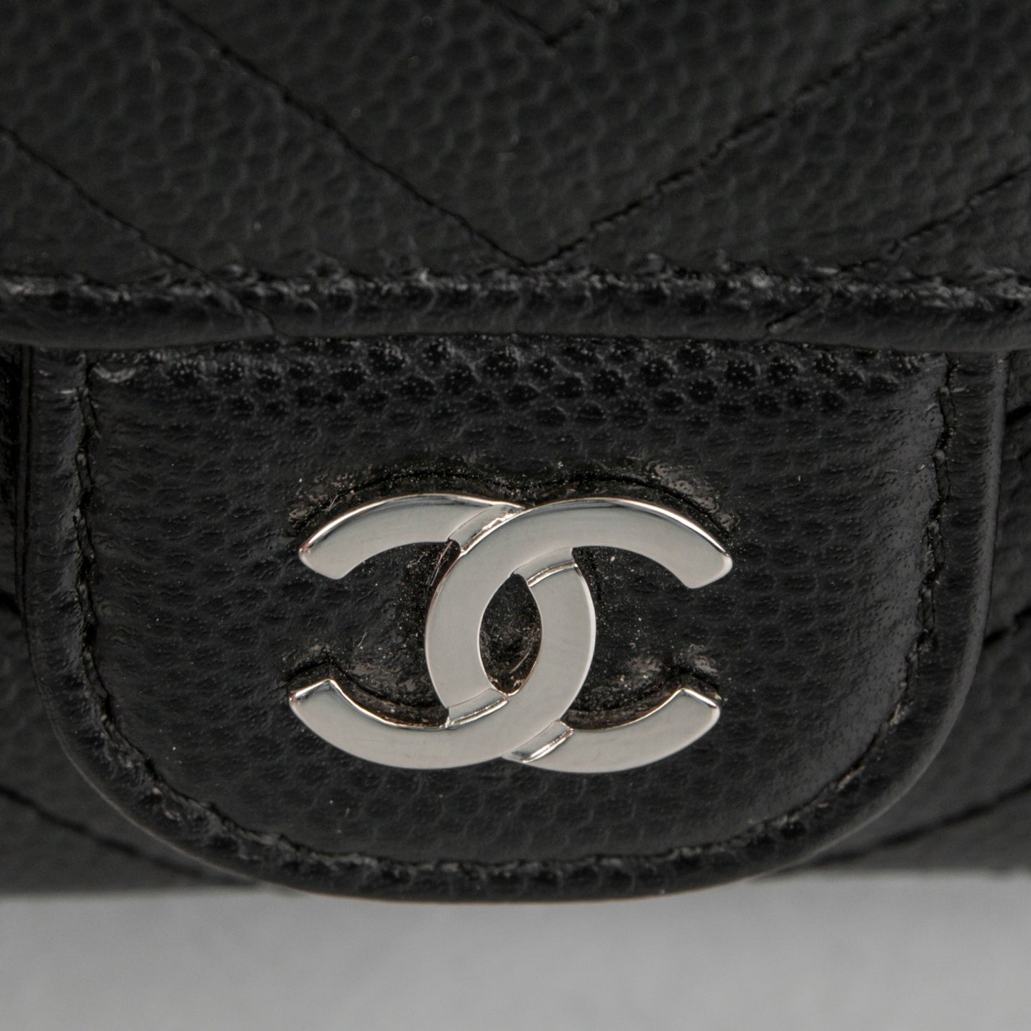 Caviar Chevron Quilted Large Flap Wallet Black