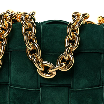 Bottega Veneta Suede Maxi Intrecciato Padded Chain Cassette Crossbody Bag Emerald Green 10 of 12