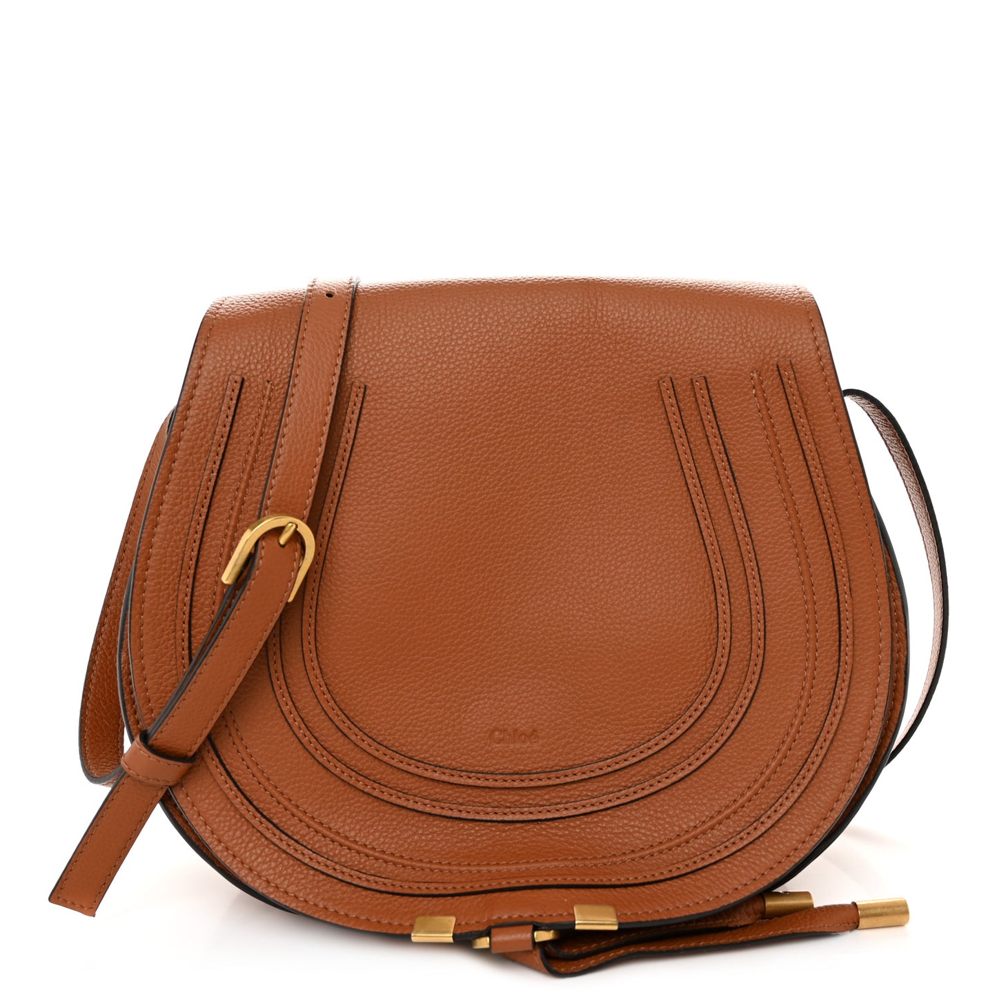 Grained Calfskin Medium Marcie Saddle Bag Tan