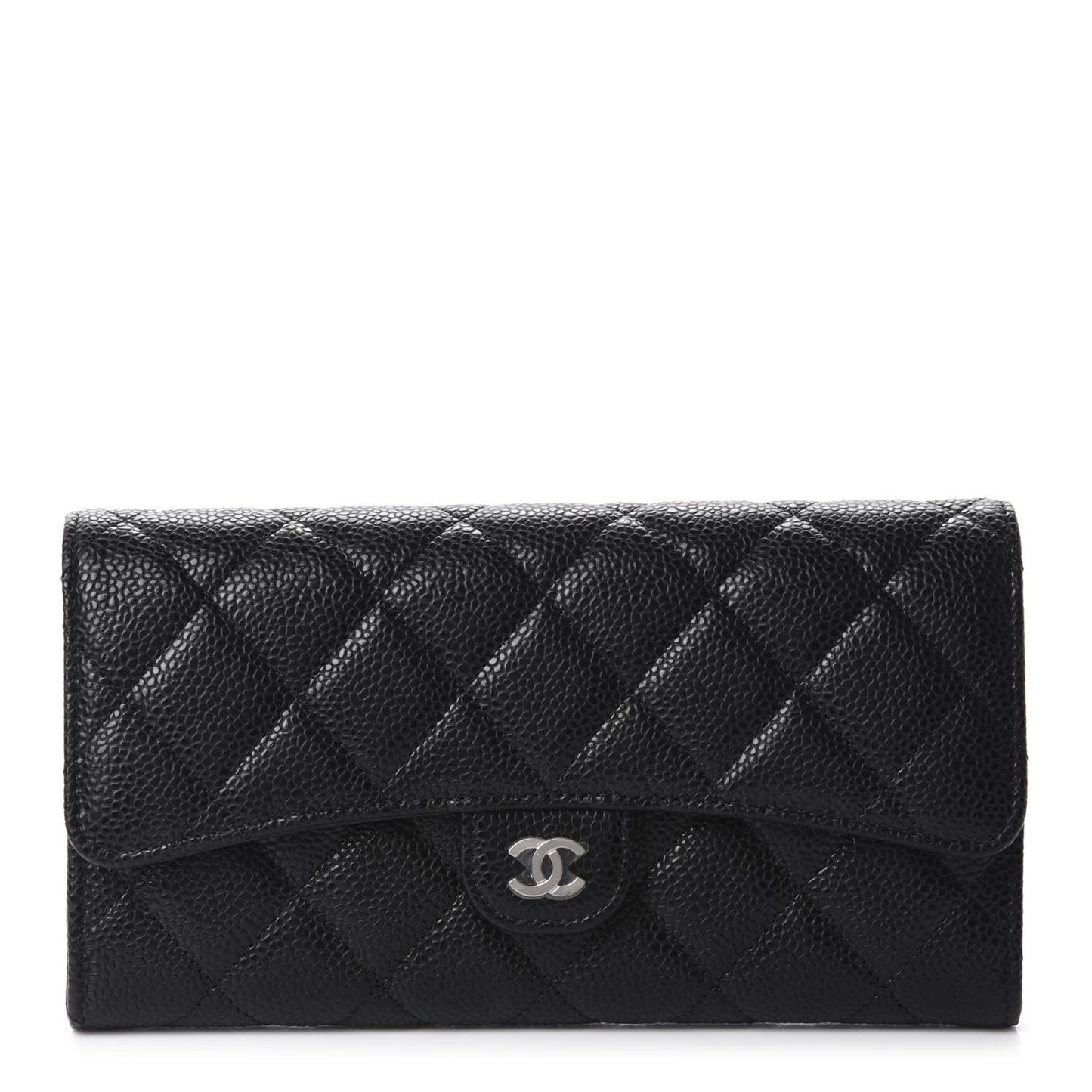 Caviar Quilted Large Gusset Flap Wallet Black