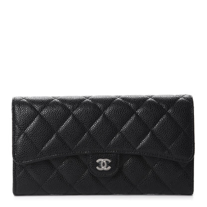 Chanel Caviar Quilted Large Gusset Flap Wallet Black 1 of 9
