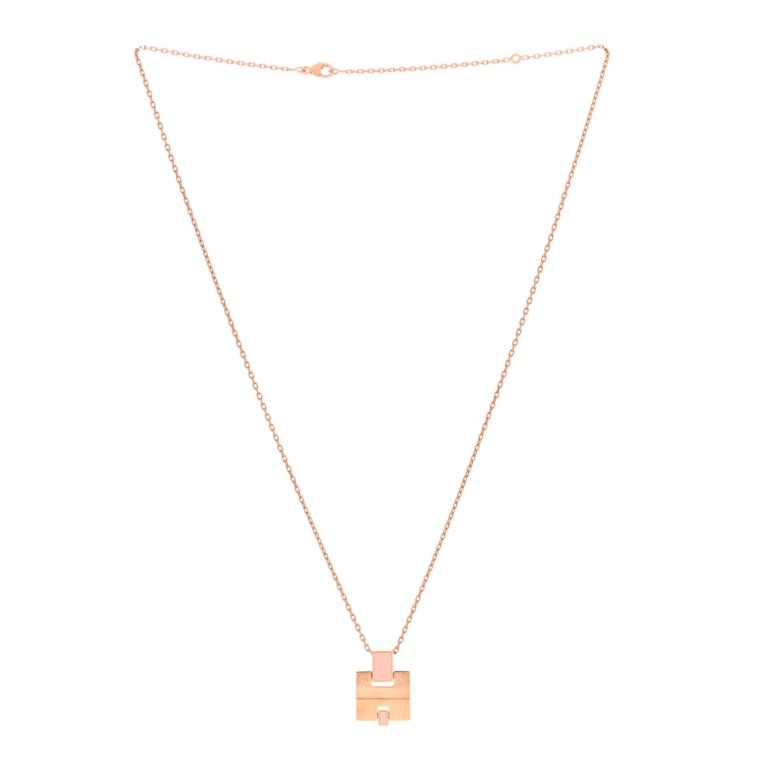 Hermes Gold Plated Lacquered Eileen Pendant Necklace Rose Dragee 3 of 5