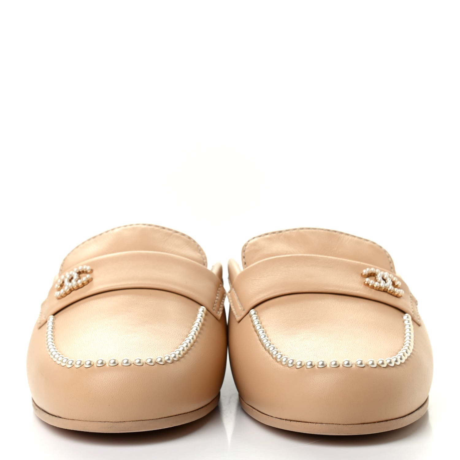 Chanel Lambskin Pearl CC Mules 38 Beige 2 of 8