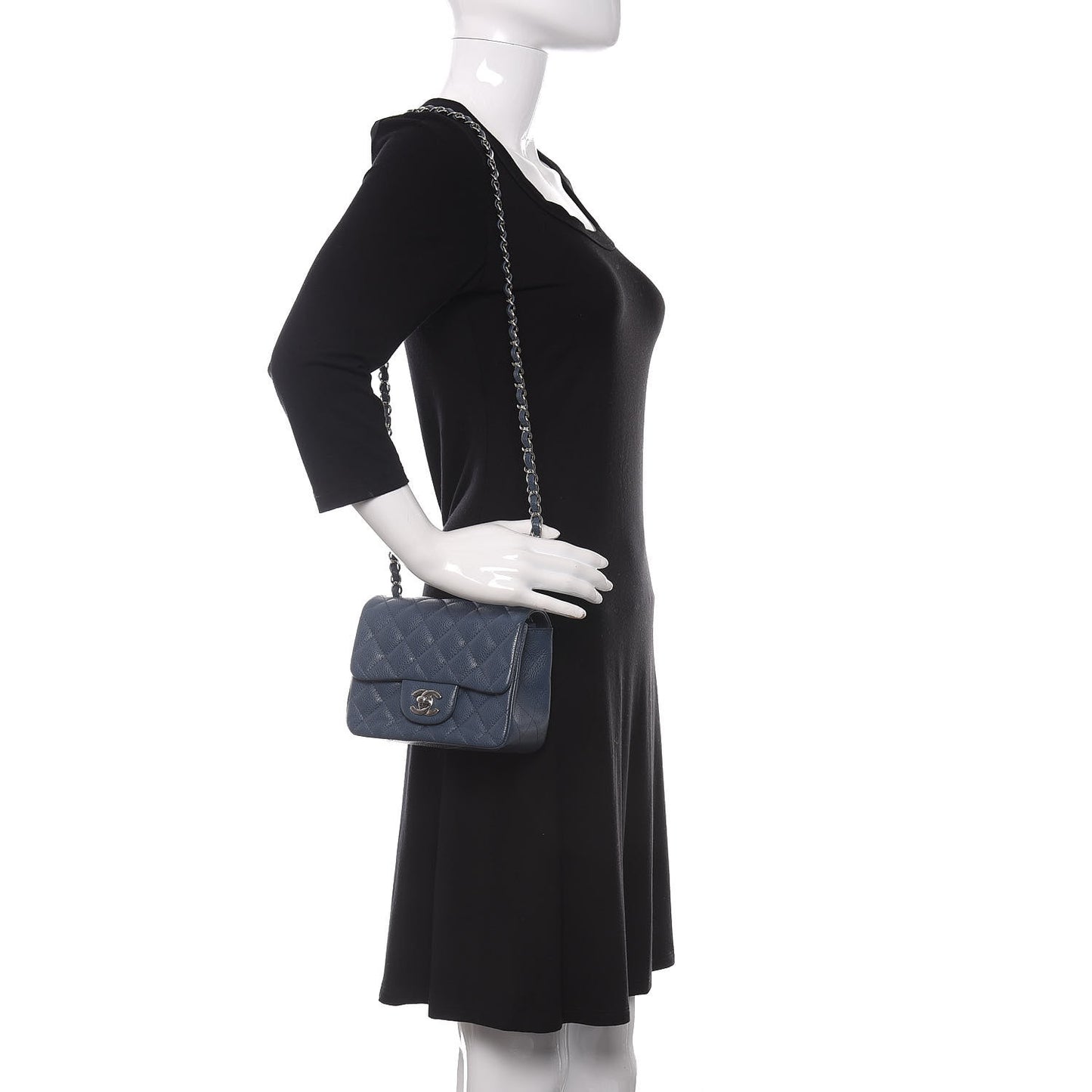 Caviar Quilted Mini Square Flap Dark Blue