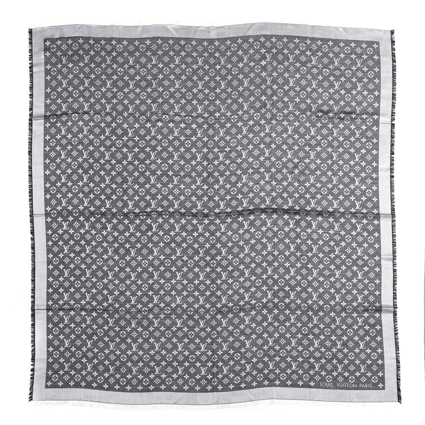 Silk Wool Monogram Denim Shawl Black