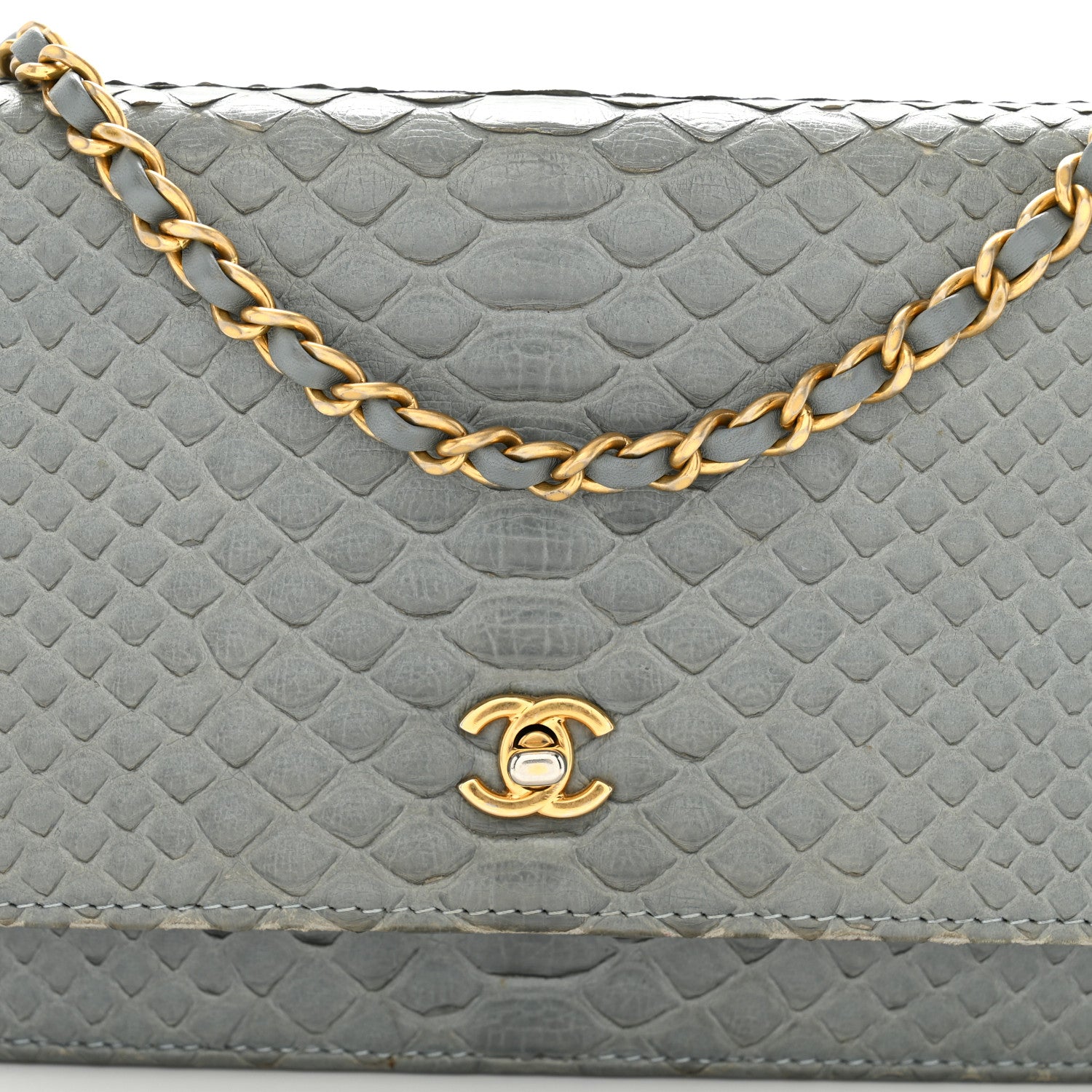 Chanel Snakeskin Wallet On Chain WOC Light Blue 9 of 13