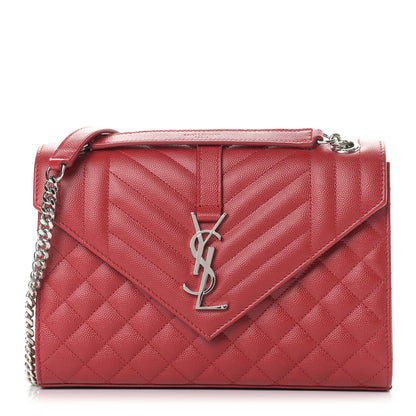 Saint Laurent Grain De Poudre Textured Mixed Matelasse Triquilt Medium Monogram Satchel Rouge Eros 1 of 8