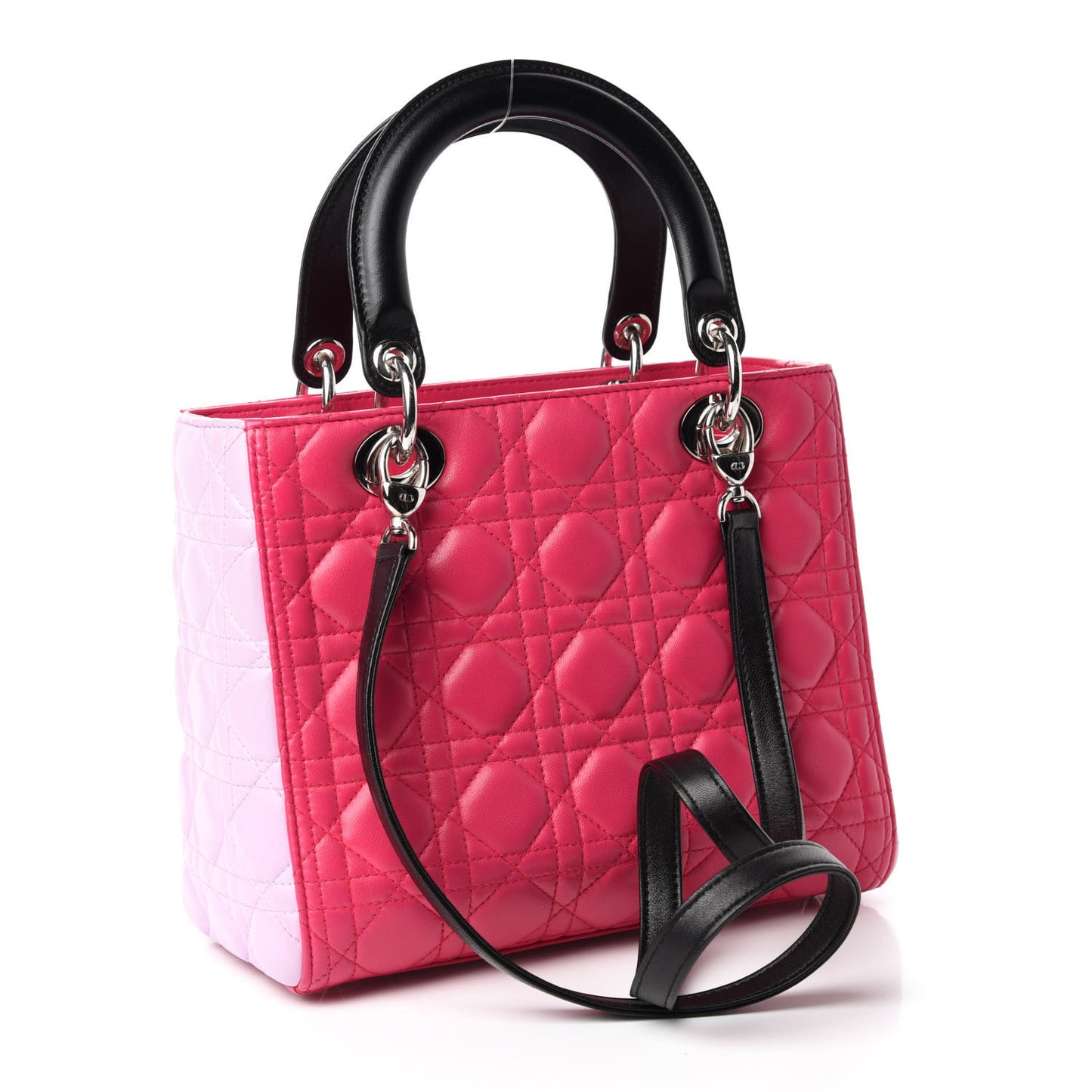 Lambskin Cannage Medium Tri-Color Lady Dior Fuchsia Anemone Black