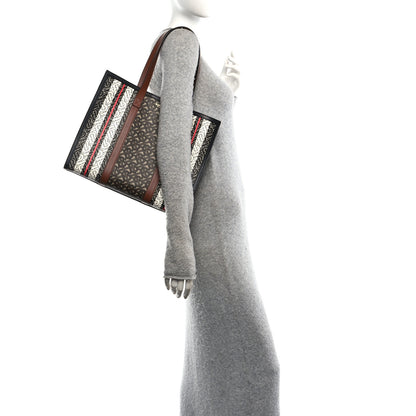 Burberry E-Canvas Monogram Stripe Book Tote Black Bridle Brown 2 of 9