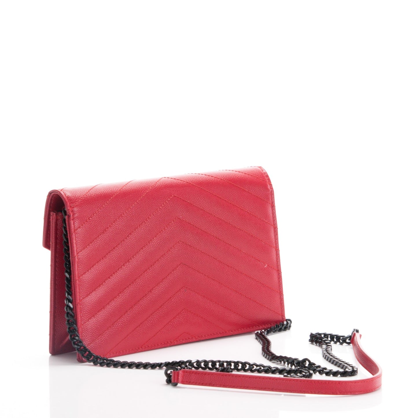 Grain De Poudre Matelasse Chevron Monogram Envelope Chain Wallet New Red