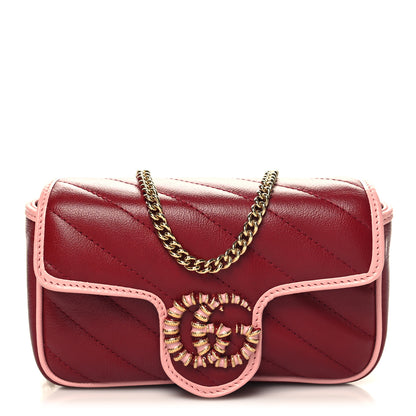 Gucci Azalea Calfskin Enamel Matelasse Diagonal Super Mini Torchon GG Marmont Shoulder Bag New Cherry Red Wild Rose 1 of 11