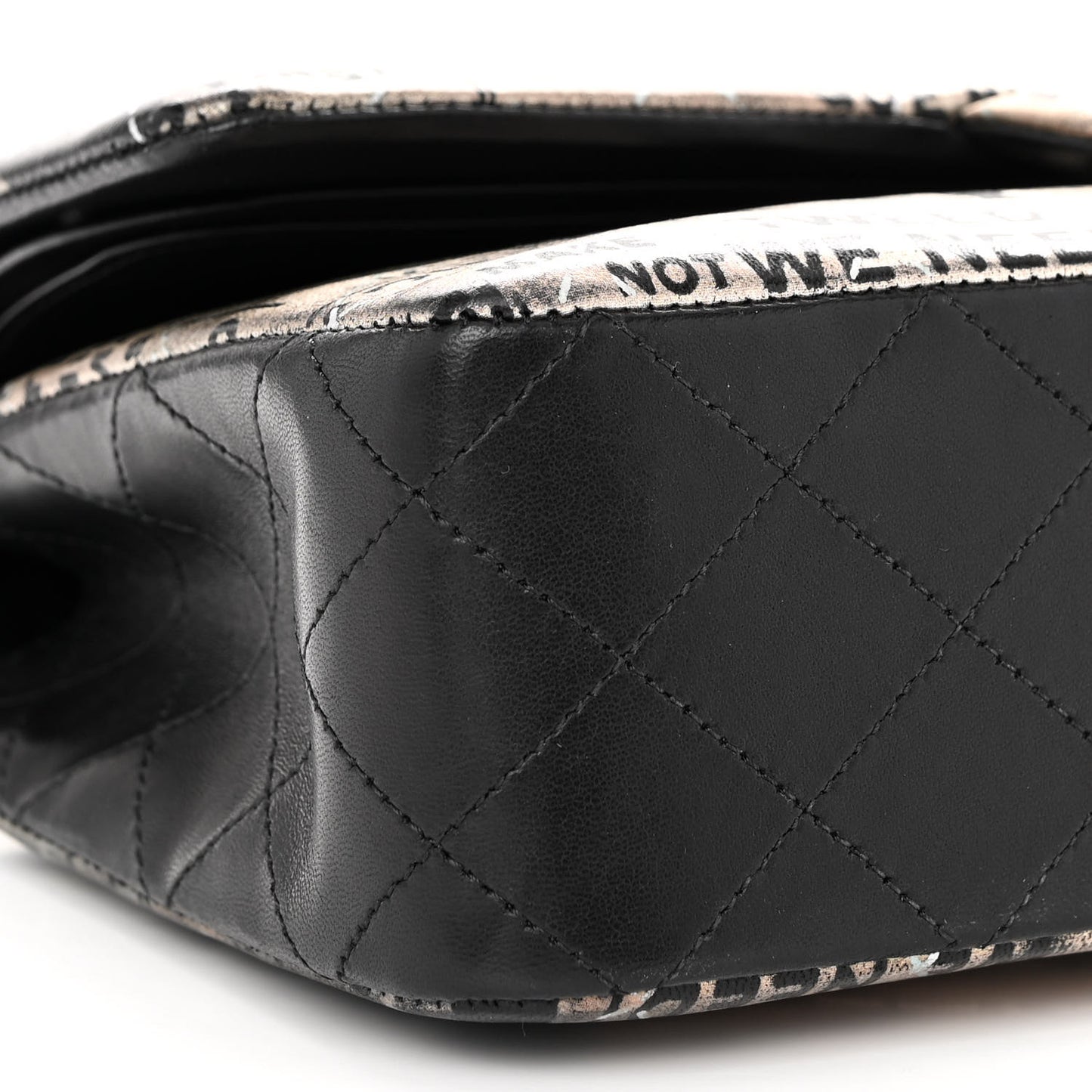 Metallic Lambskin Painted Feministe Newsprint Medium Double Flap So Black