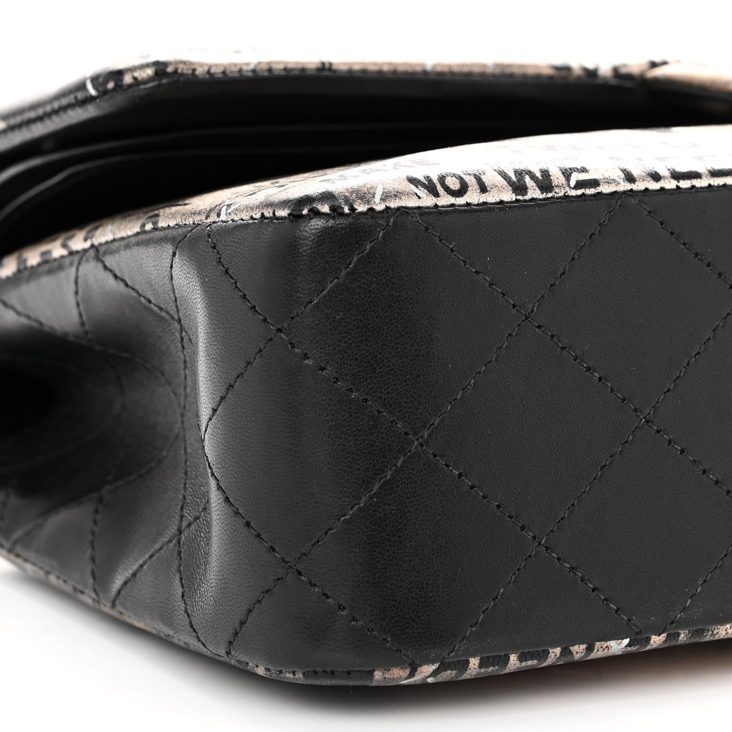 Chanel Metallic Lambskin Painted Feministe Newsprint Medium Double Flap So Black 9 of 12