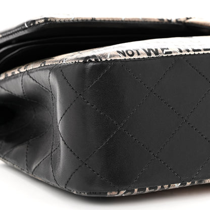 Chanel Metallic Lambskin Painted Feministe Newsprint Medium Double Flap So Black 9 of 12