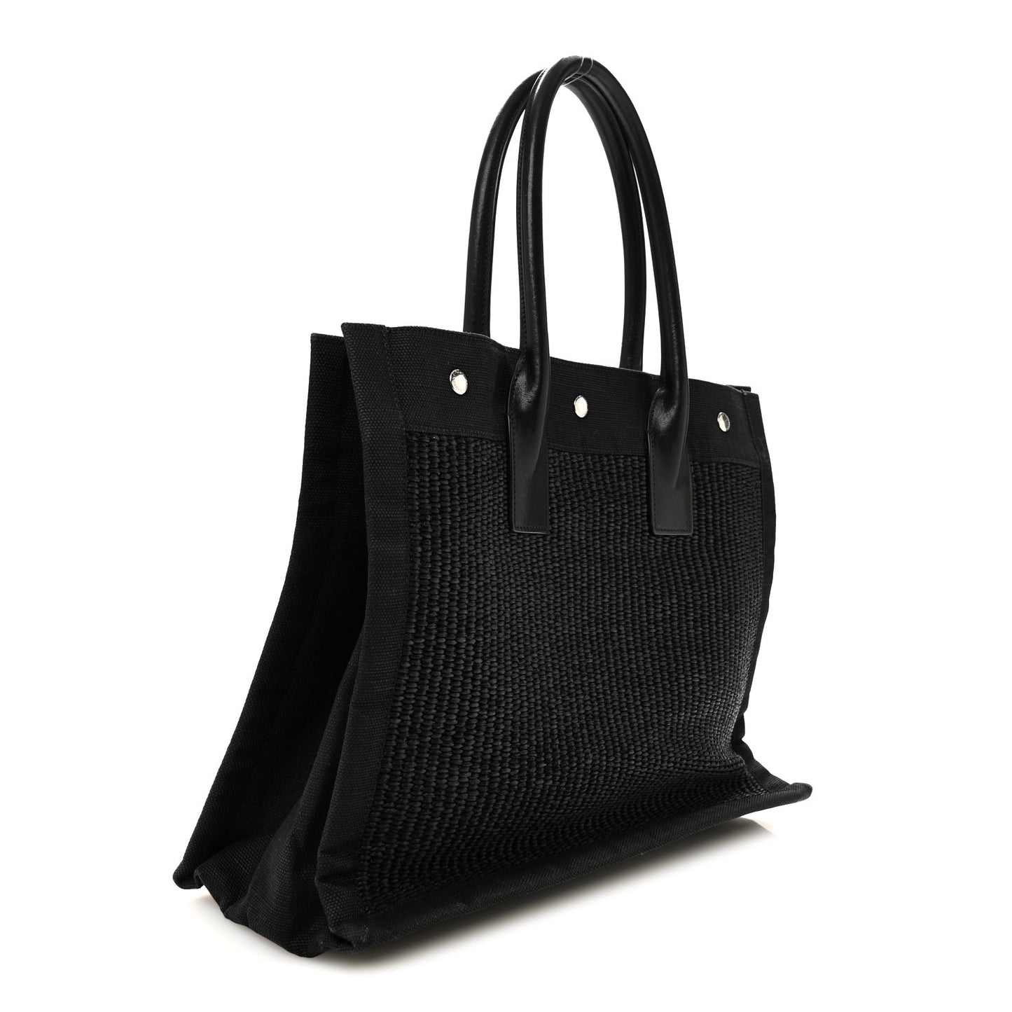 Raffia Linen Calfskin Small Rive Gauche Tote Black
