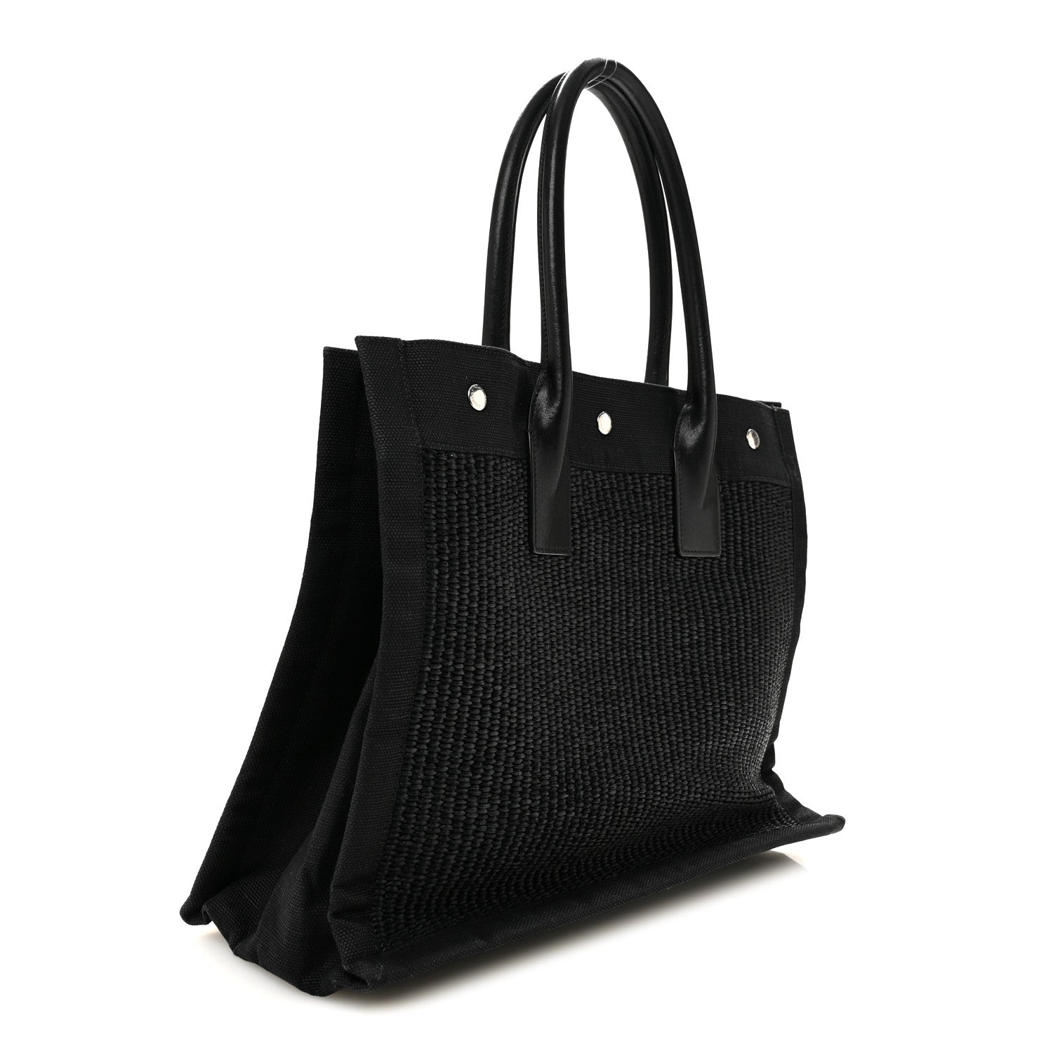 Saint Laurent Raffia Linen Calfskin Small Rive Gauche Tote Black 3 of 14
