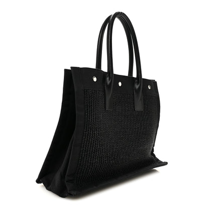 Saint Laurent Raffia Linen Calfskin Small Rive Gauche Tote Black 3 of 14